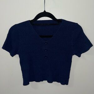 Navy Blue Cropped Top with Button Design – Size S/M